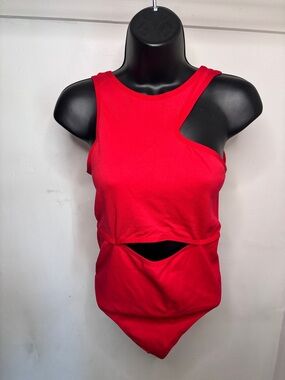 Red Asymmetrical Cutout body suit